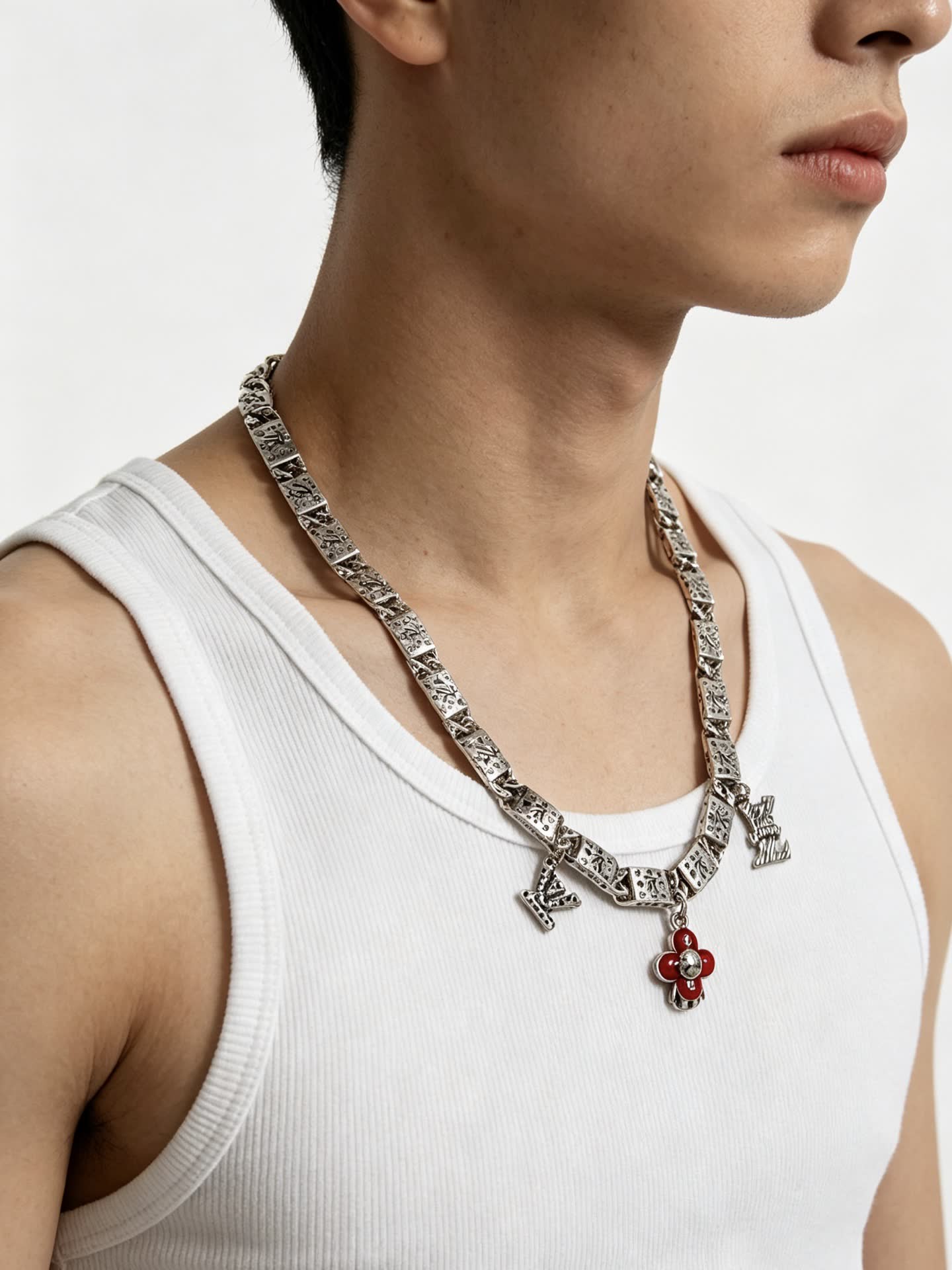 Louis Vuitton Silver Tone Necklace with Charms